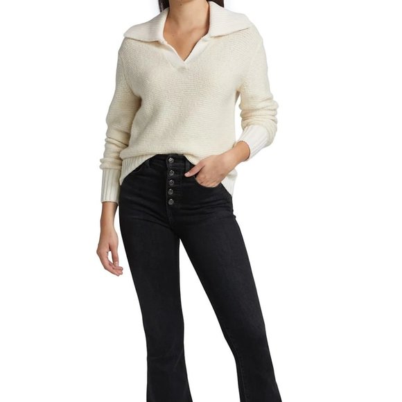 Veronica Beard Brogan Spread Collar Knit Sweater in Ivory Wool Alpaca Cashmere - Picture 8 of 13